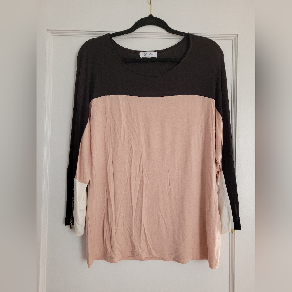 Calvin Klein Tri Colored Top with Zipper Sleeves